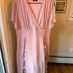 SHEIN Blush Pink Midi Dress with Floral Embellishments